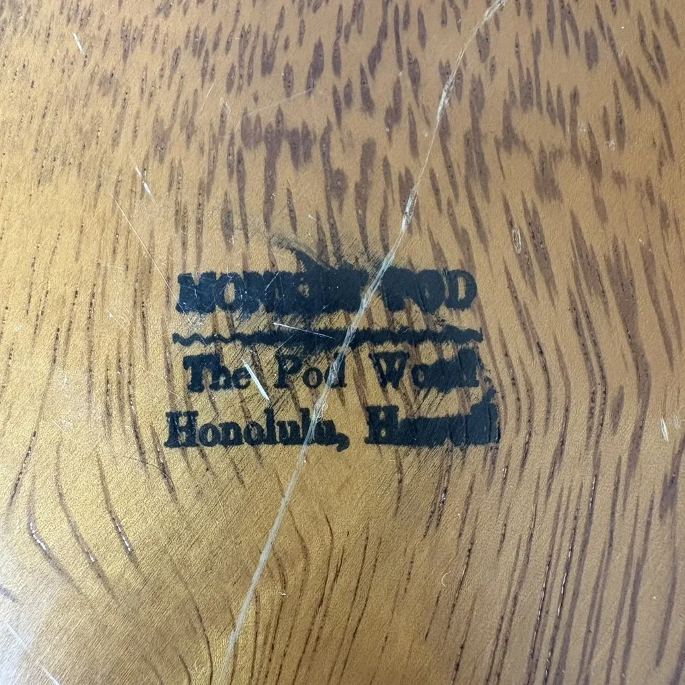 Vintage Signed  Honolulu Hawaii Wooden Monkey Pod Leaf Serving Tray